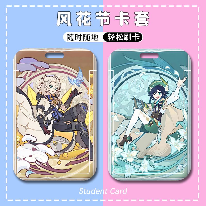 Ví Đựng Thẻ ID Họa Tiết Hoạt Hình Anime Genshin Impact Windblume Venti / Tighnari / Hutao Giá Đỡ
