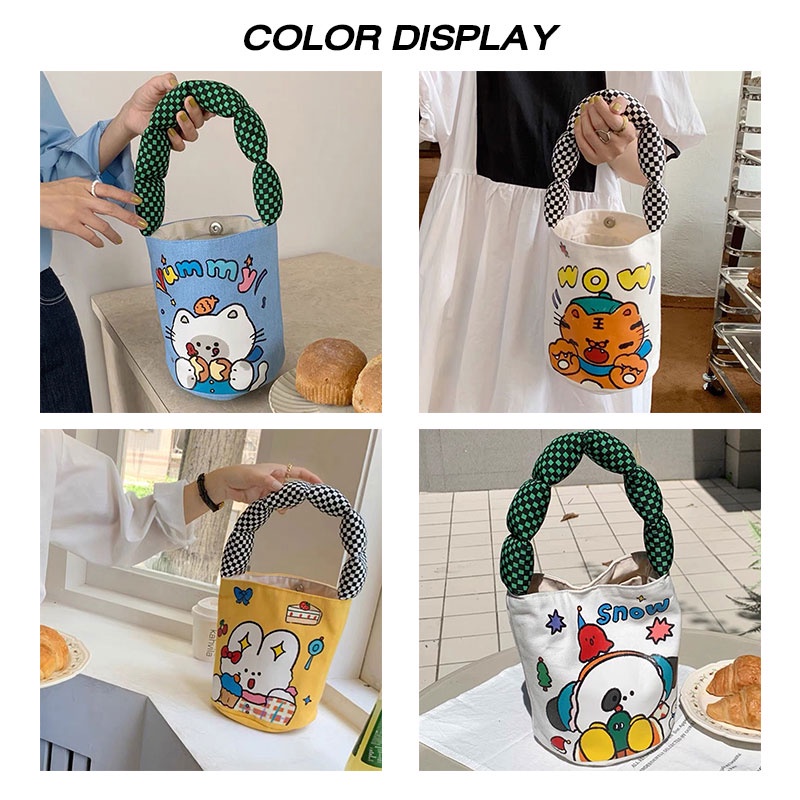 MISCHA Túi Vải canvas Sức Chứa Lớn Họa Tiết Hoạt Hình Dễ Thương Cho Nữ