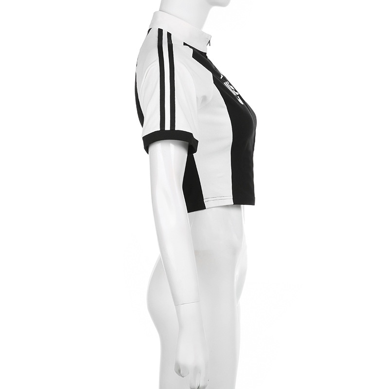 Áo Thun Cardigan Ngắn Tay Cổ Lọ Phối Khóa Kéo Thời Trang Cho Nữ