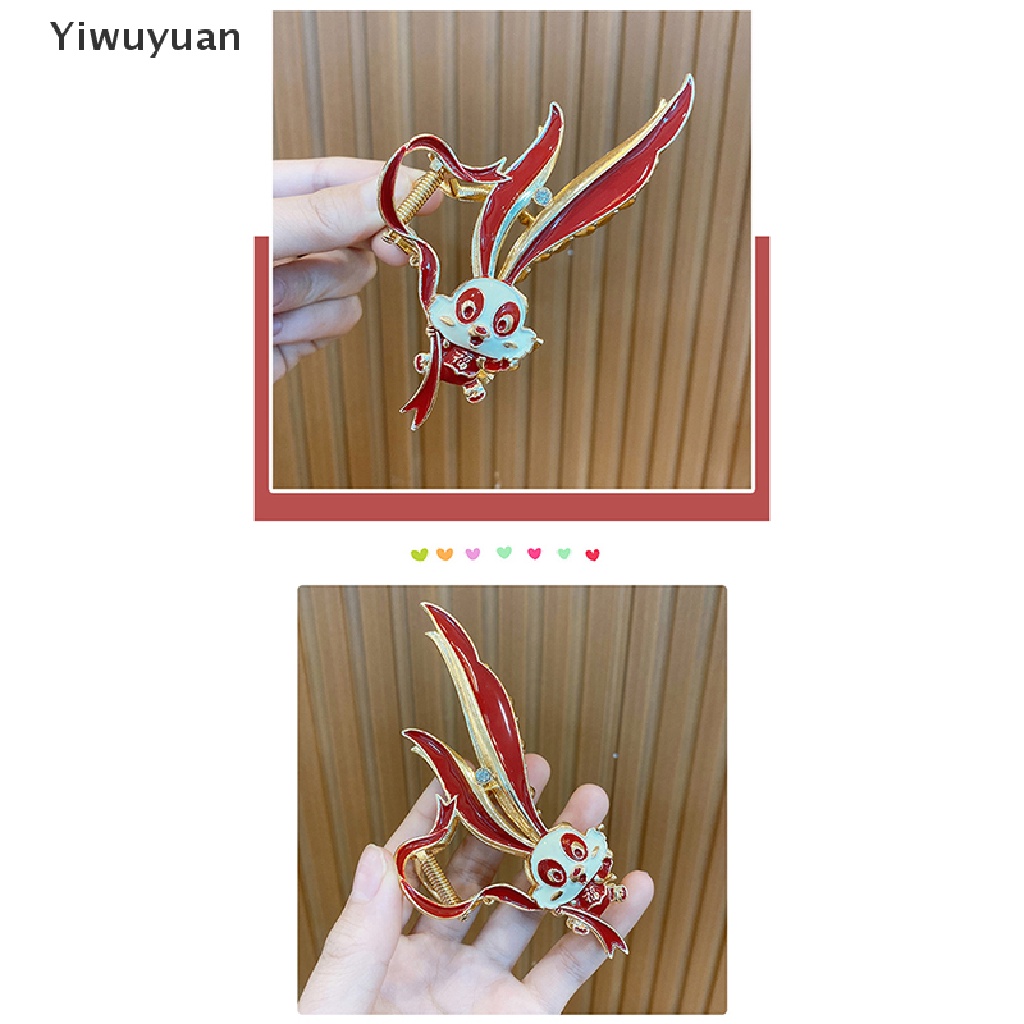 1 Chiếc Kẹp Tóc Hình Cá Mập / Thỏ Thắt Nơ Đỏ Phong Cách Trung Quốc