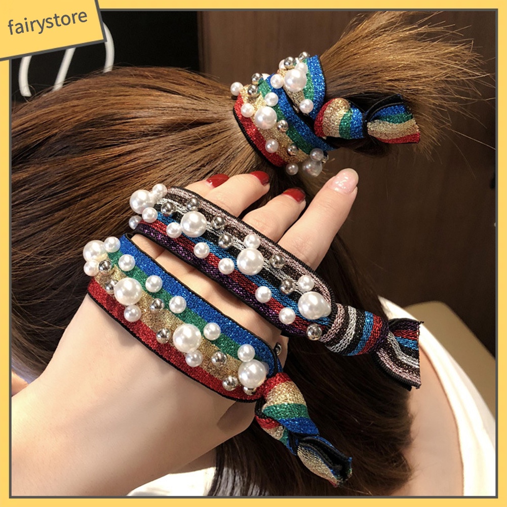 Dây Cột Tóc Đính Hạt Ngọc Trai Nhân Tạo Nhiều Màu Thời Trang Cho Nữ 4 Cái Giá Đỡ
