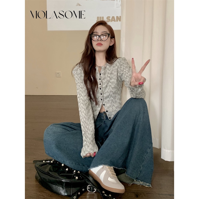 Áo Khoác Cardigan Cổ V Tay Dài Dáng Ôm Màu Tương Phản Thời Trang 2023 Cho Bạn Gái