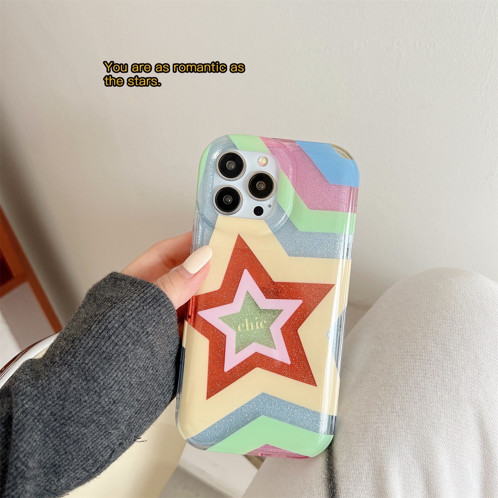 Ốp Điện Thoại Tpu Dẻo Trong Suốt Họa Tiết Ngôi Sao Năm Cánh Đính Ngọc Trai Lấp Lánh Chống Sốc Cho iphone 14Pro Max 13 12 11