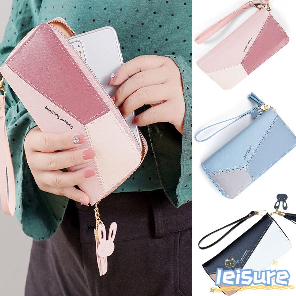 Ví Da PU Dài Đựng Thẻ Có Khóa Kéo Phối Tua Rua Thời Trang