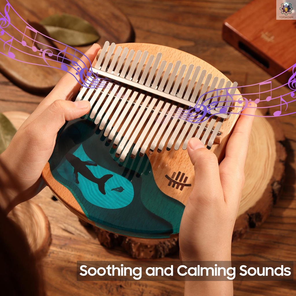Đàn Kalimba 21 Phím Bằng Gỗ Hoạ Tiết Cá Voi Xanh Dương Cho Người Mới Bắt Đầu