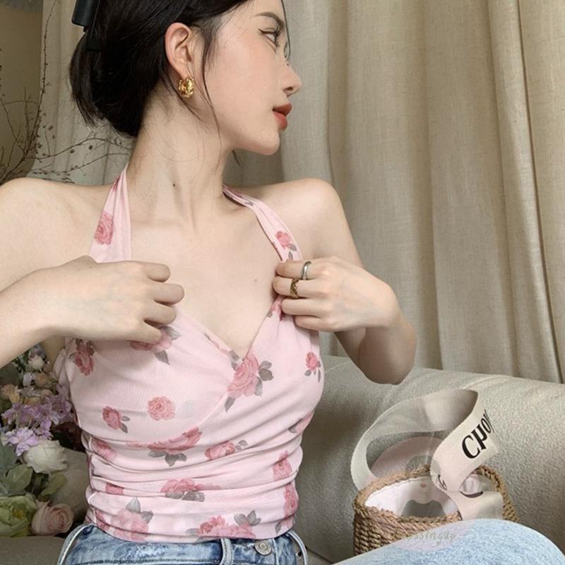 Áo Nữ Không Tay Cổ Chữ V In Hoa Thời Trang Quyến Rũ