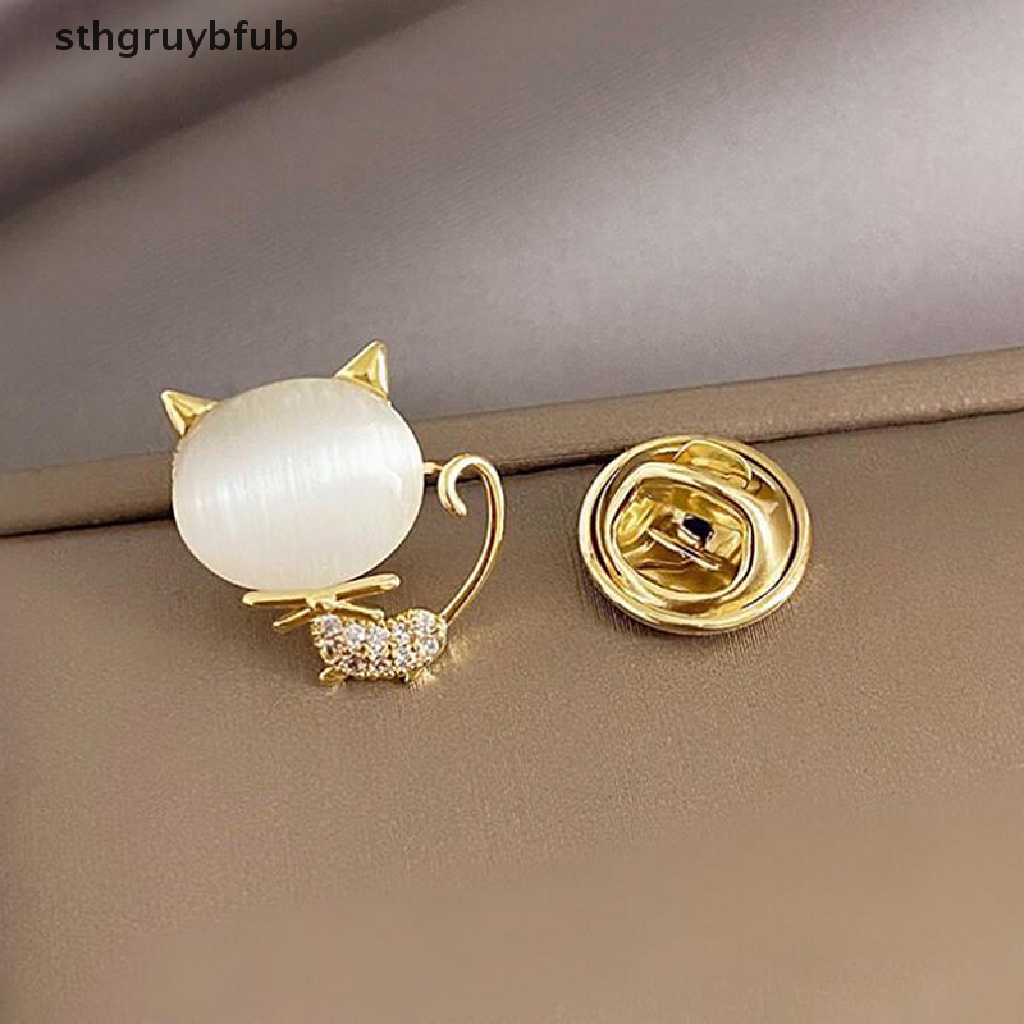 Ghim Cài Áo Hình Mèo Đính Đá Opal Thanh Lịch