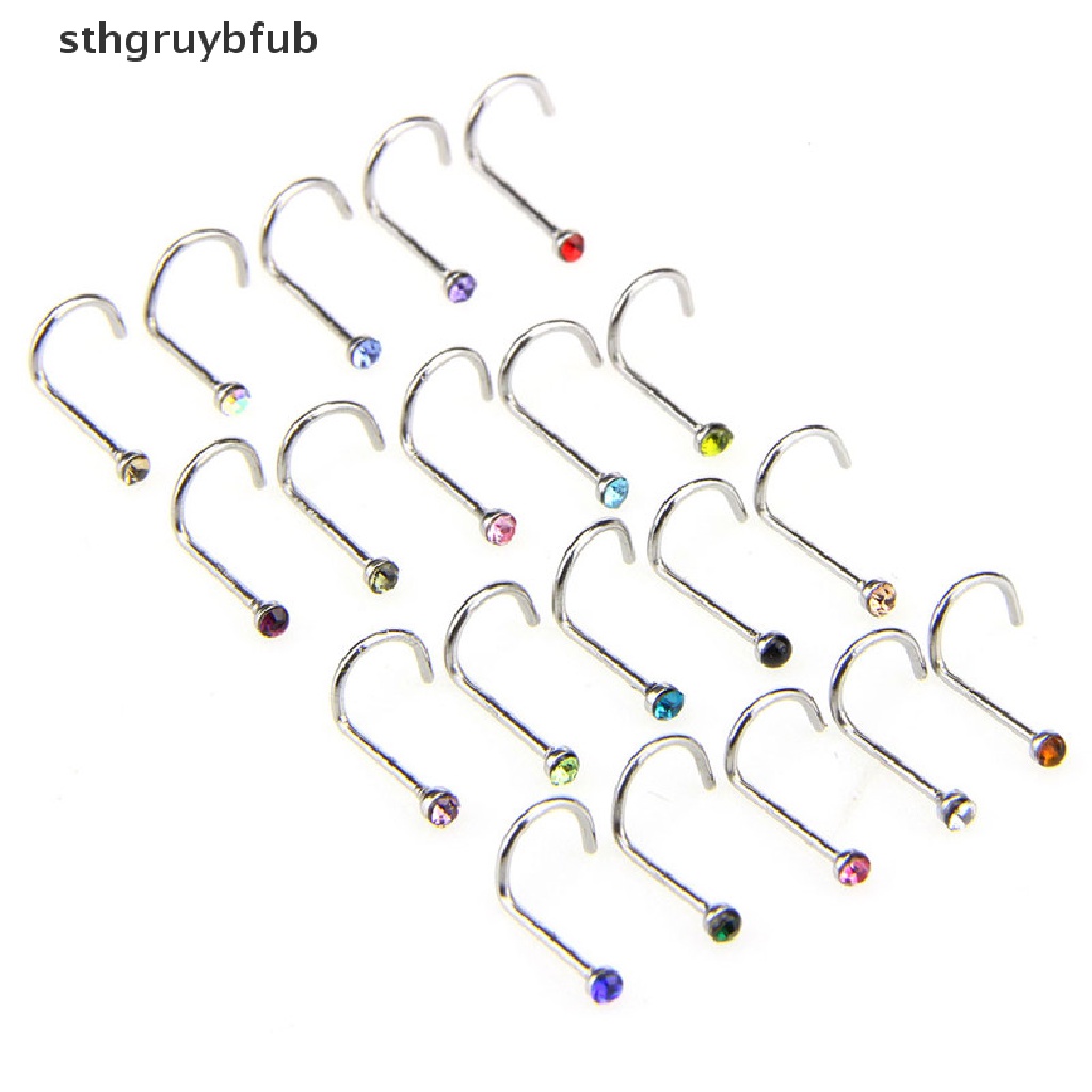 Set 20 Khuyên Mũi Thép Không Gỉ Đính Đá Pha Lê