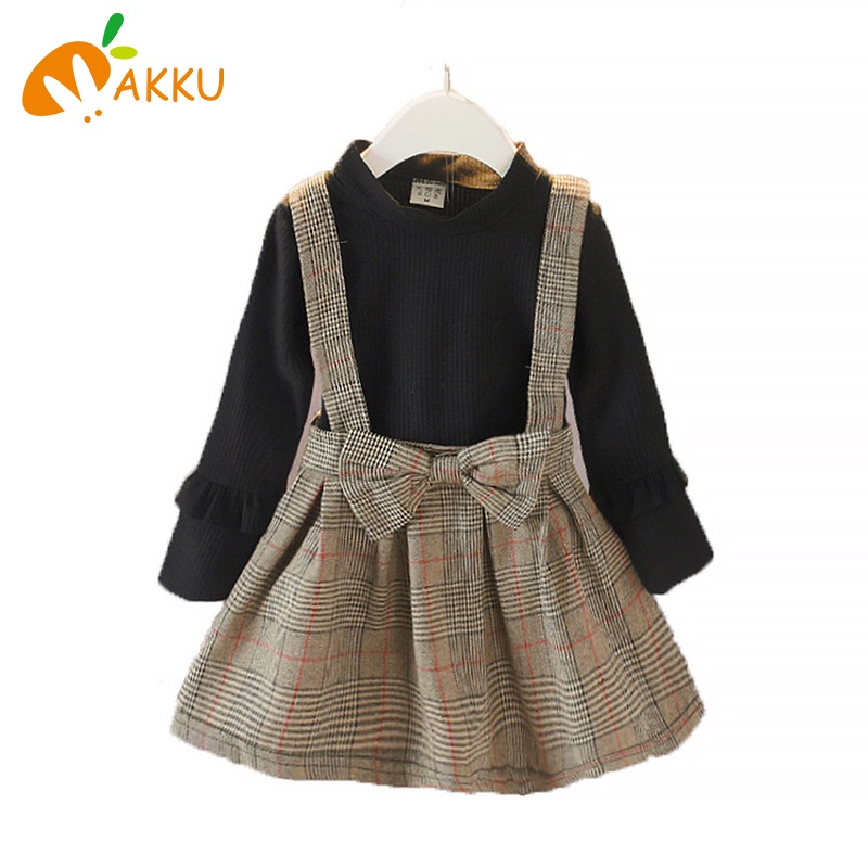 Đầm Công Chúa Giả Hai Lớp Sọc Ca Rô Thời Trang Xuân Thu Xinh Xắn Cho Bé Gái