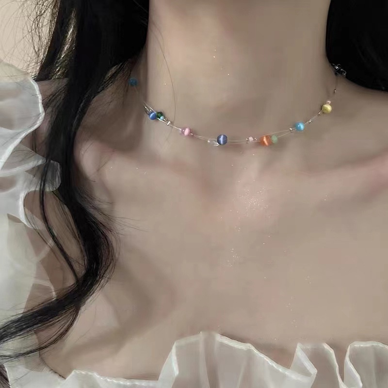 Vòng cổ Chuỗi Hạt Mắt Mèo Nhiều Màu Sắc Cảm Giác Nâng Cao Và Phổ Biến Cho Nữ INS