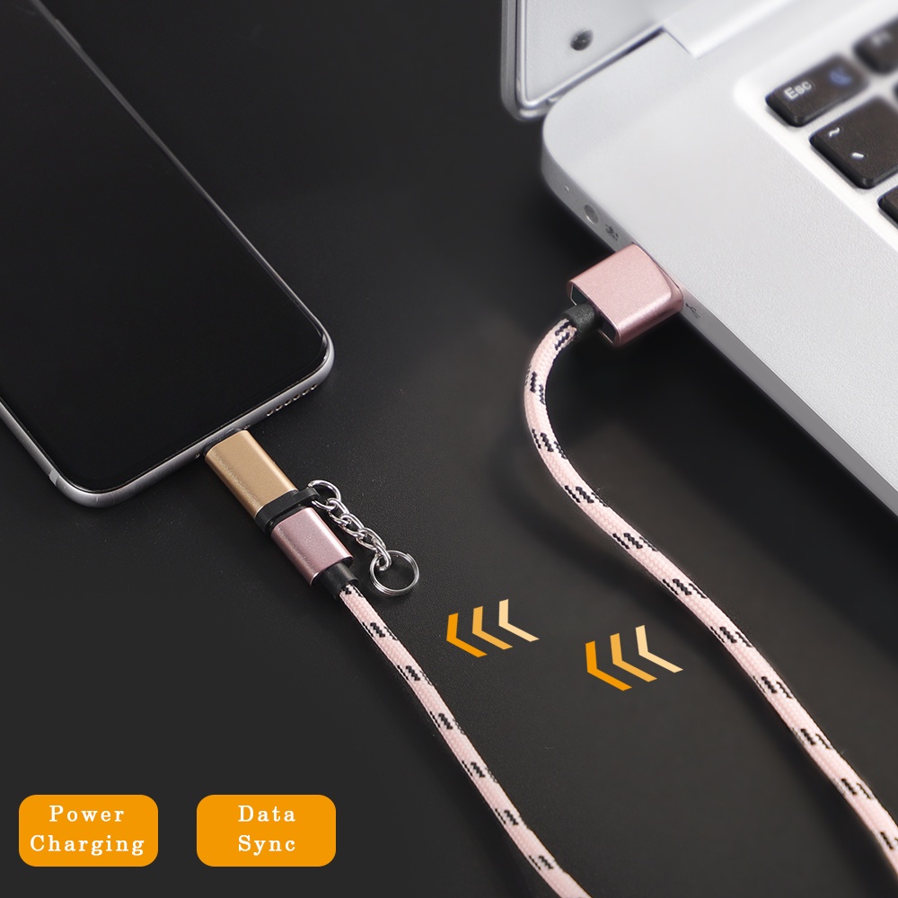 Dây Móc Khóa Kim Loại Chuyển Đổi Cổng Micro USB TYPE C Sang Cổng OTG Cho Điện Thoại Android Laptop