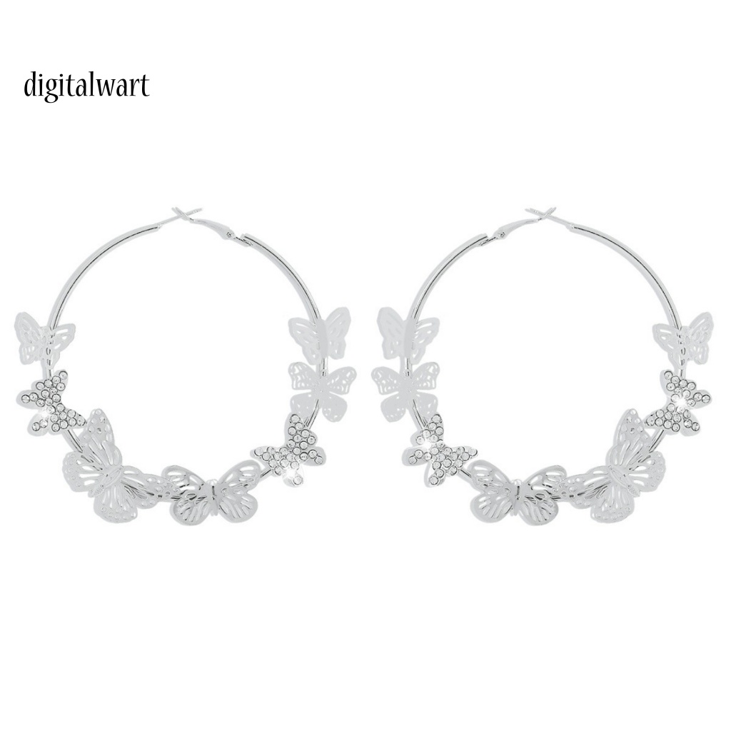 Kỹ Thuật Số| 1 Đôi Bông Tai Tròn Rỗng Mặt Bướm 3D Đính Đá Sáng Bóng Phong Cách Vintage Thích Hợp Làm Quà Tặng Cho Bạn Gái