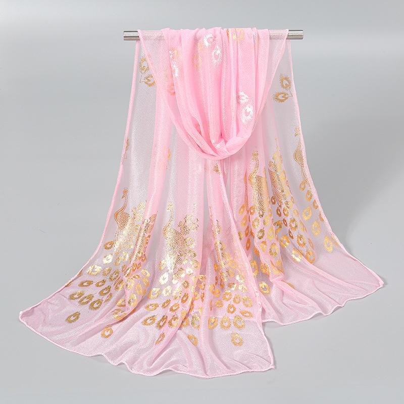 Khăn Choàng Cổ Màu Trơn In Họa Tiết Lông Chim Phượng Hoàng Tinh Tế 170 * 60cm