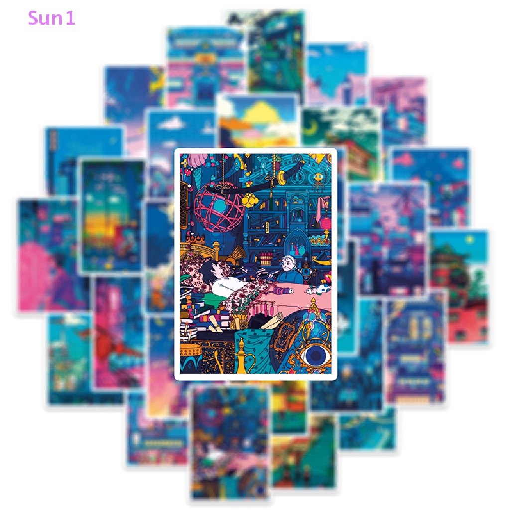 Bộ 50 Miếng Dán Hành Lý / Điện Thoại / Máy Tính Bảng Họa Tiết Hoạt Hình Graffiti Chống Nắng Sun1 &gt; 50 Cái DIY