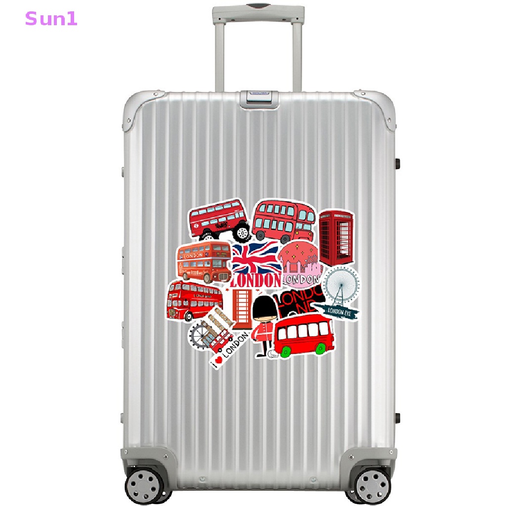 Set 50 Miếng Dán Hình Xe Buýt Đỏ London Trang Trí Điện Thoại / Ván Trượt Diy