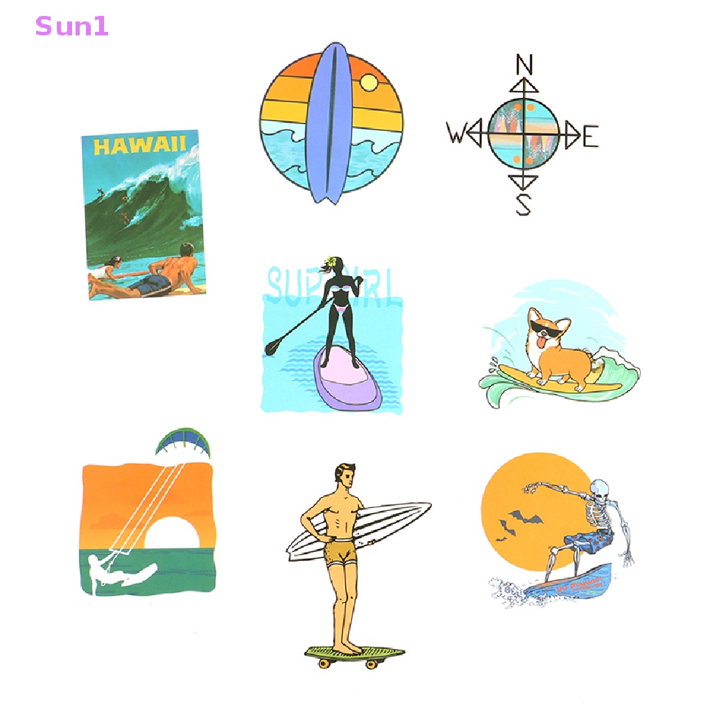 Set 50 Miếng Dán Sun1 > Hình Lướt Sóng Mùa Hè Trang Trí Vali Laptop Guitar Ván Trượt Xe Hơi