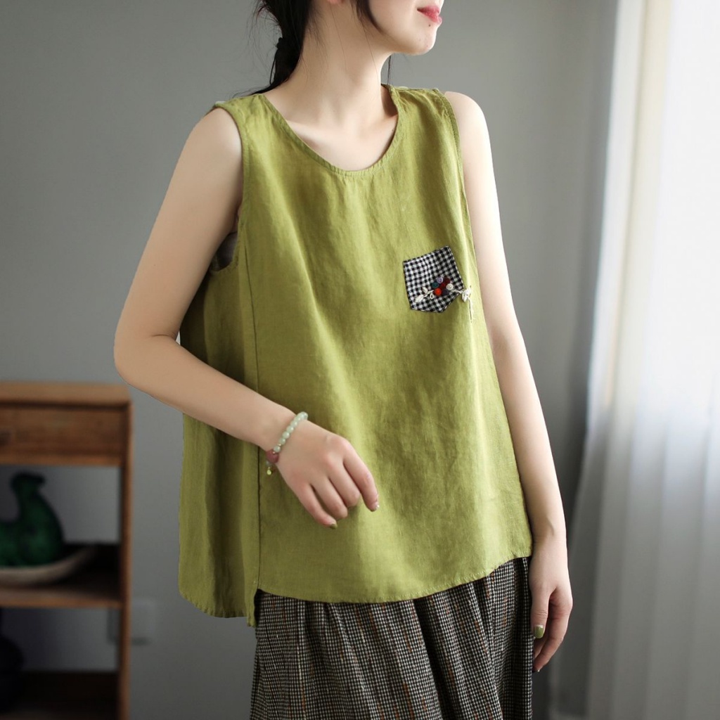Áo cotton Lanh Hai Dây Dáng Rộng Màu Trơn Thời Trang Mùa Hè Hàng Mới 2023