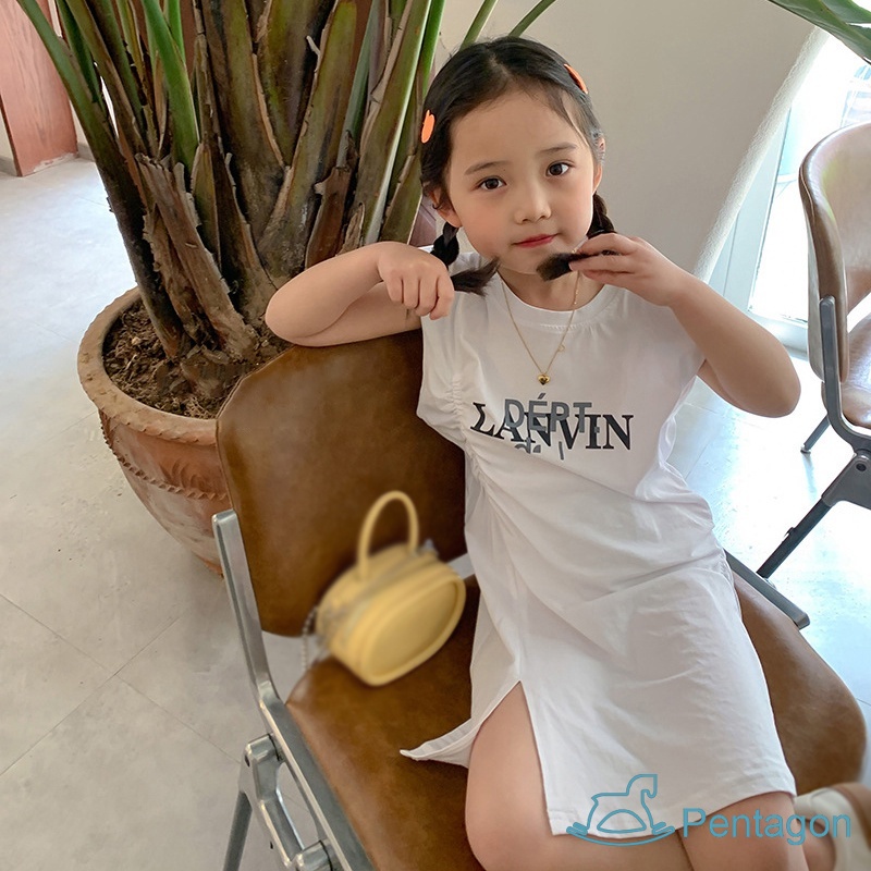 Đầm Thun Cotton Sát Nách Cổ Tròn In Chữ Thời Trang Mùa Hè Cho Bé Gái