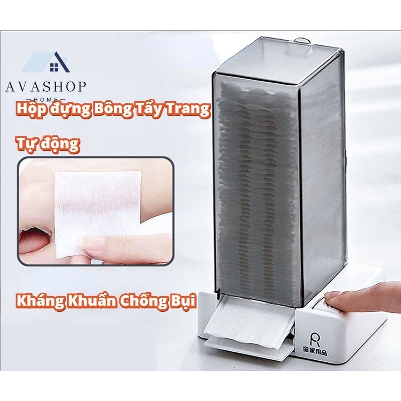 (Mua 1 Tặng 1) Hộp đựng Bông Tẩy Trang Gắn Tường Rút Bông Tẩy Trang Tự động Có Nút Bấm Kháng Khuẩn Chống Bụi