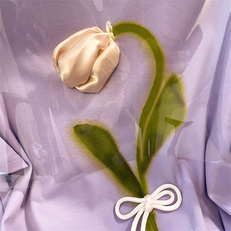 Áo Thun 100% Cotton Ba Chiều In Hình Hoa Tulip Thời Trang Dành Cho Nam Nữ Size Lớn-150kg