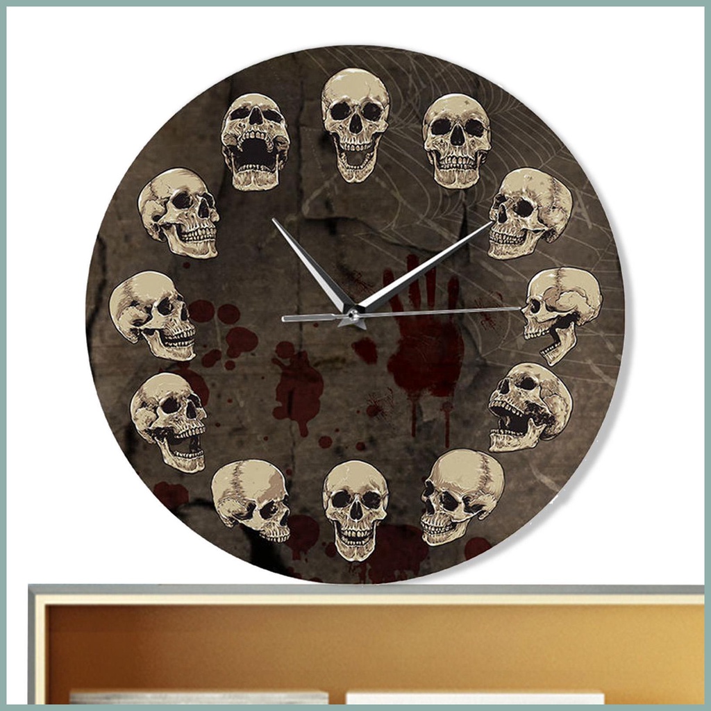 Đồng Hồ Treo Tường Hình Đầu Lâu Phong Cách Vintage Dùng Trang Trí Halloween DIY