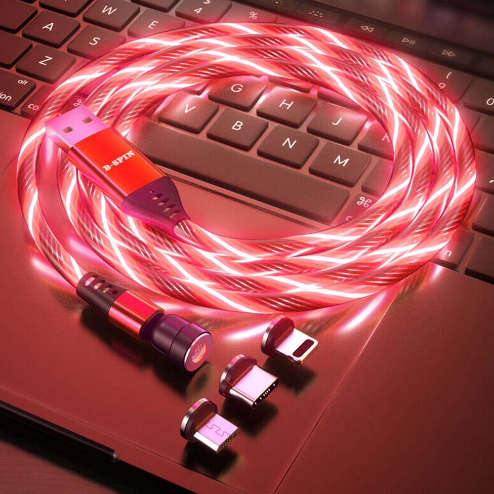 540 Rotate LED Magnetic Cable 3A Fast Charging Mobile Phone USB Type C I Phone