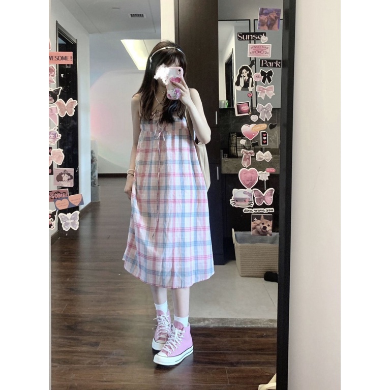 Đầm Hai Dây Dáng Dài Họa Tiết Kẻ Sọc Thời Trang Xuân Hè Xinh Xắn Cho Nữ