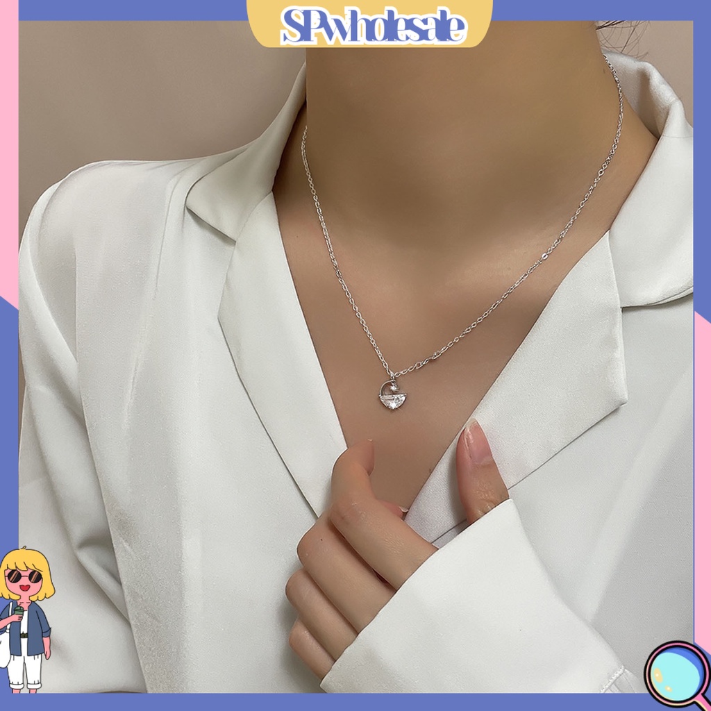 &lt;SPwholesale&gt; Vòng cổ Chuỗi Lấp Lánh Nửa Mặt Trăng Sang Trọng Phù Hợp Với Mọi Ngày