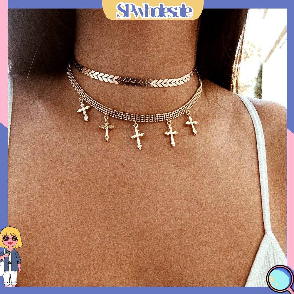 &lt;SPwholesale&gt; Vòng cổ Hai Lớp Mặt Thánh Giá Thời Trang Dành Cho Nữ