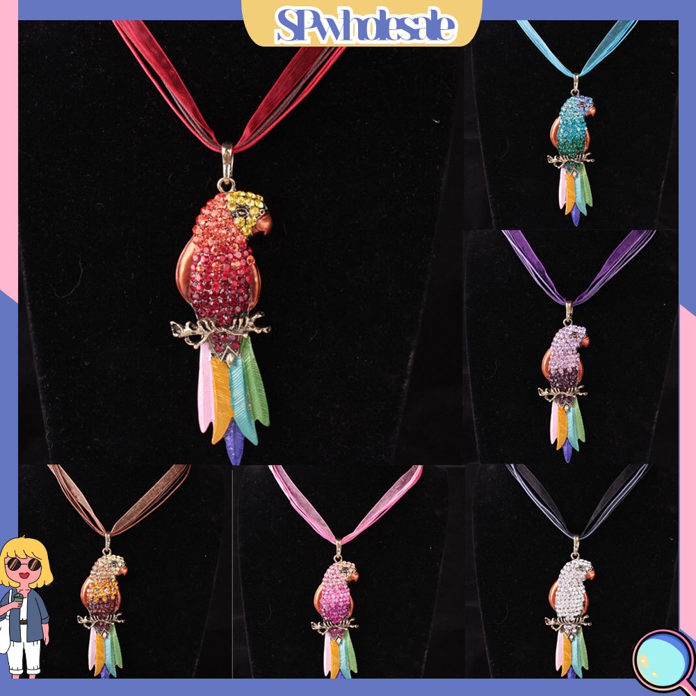 &lt;SPwholesale&gt; Vòng cổ Mặt Lông Chim Vẹt Đính Đá Nhiều Màu Phong Cách Boho