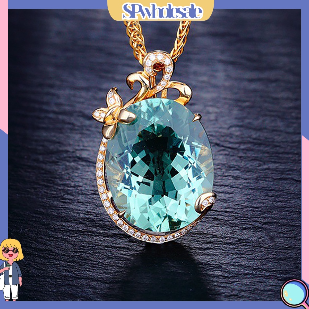 <SPwholesale> Vòng cổ Mặt Hình Oval Đính Đá Zircon Hình Bướm Sang Trọng Cho Cô Dâu