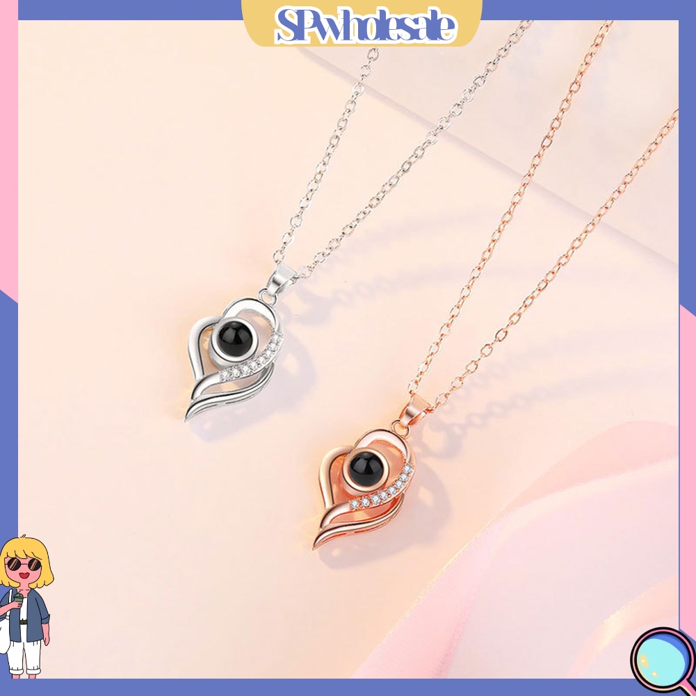 &lt;SPwholesale&gt; Vòng cổ Mặt Trái Tim Chiếu Chữ I Love You in 100 Ngôn Ngữ Thời Trang