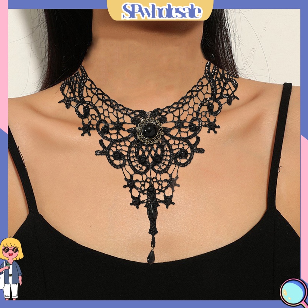 <SPwholesale> Vòng Cổ Choker Ren Đan Móc Phong Cách Retro Tinh Tế Có Thể Điều Chỉnh Phù Hợp Với Mọi Ngày