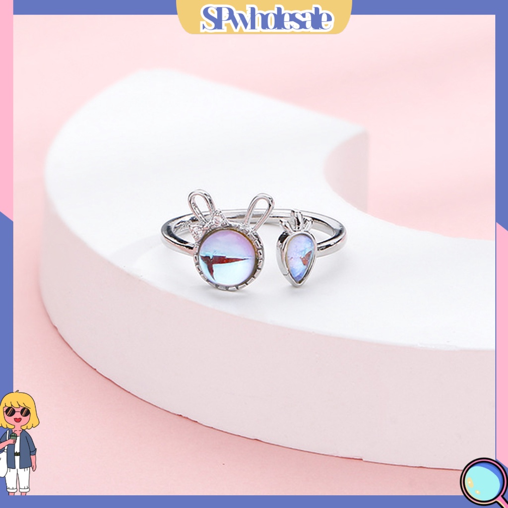 <SPwholesale> Nhẫn Dạng Hở Đính Đá Mặt Trăng Nhân Tạo Hình Thỏ Cà Rốt Có Thể Điều Chỉnh Trang Sức Dự Tiệc Cho Nữ