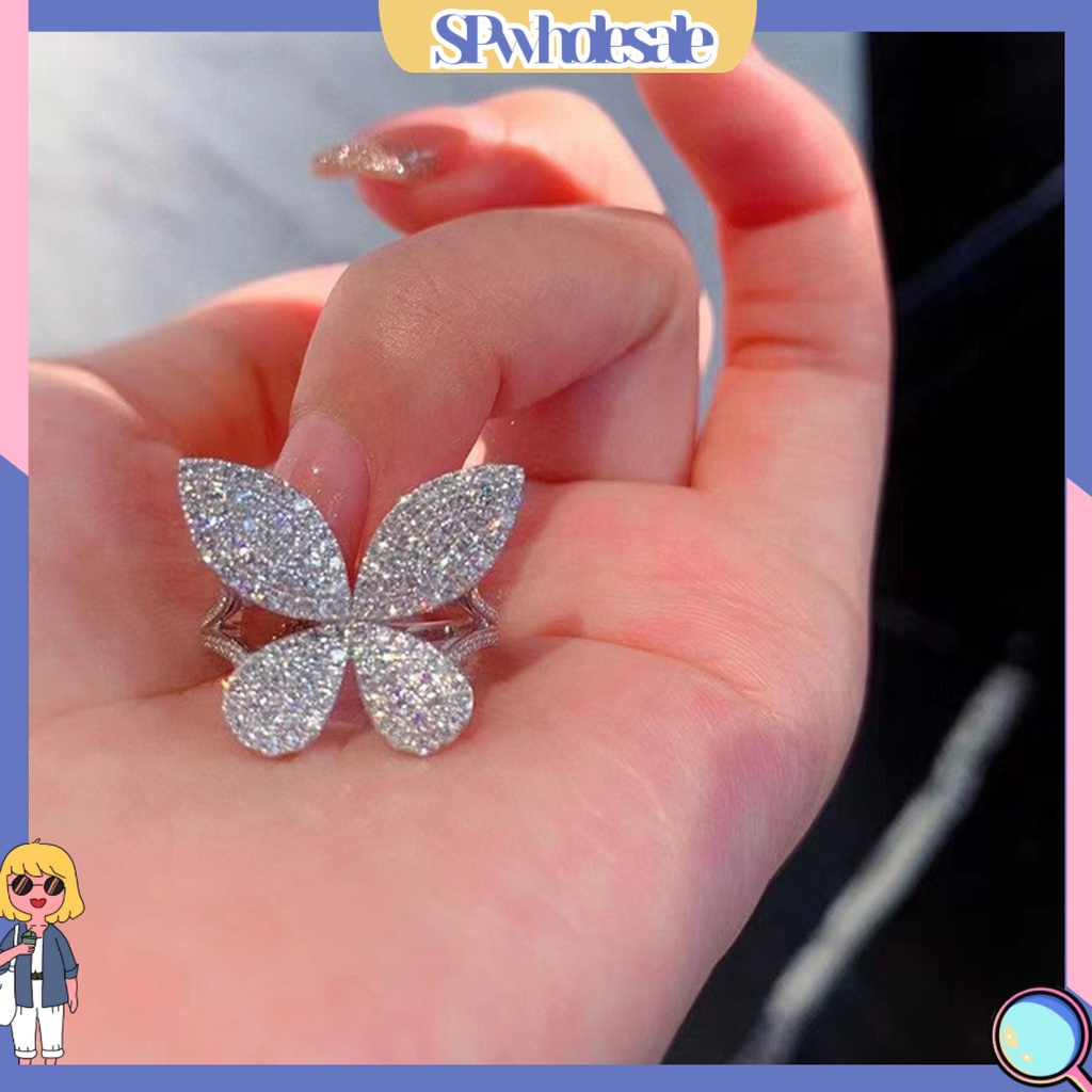 <SPwholesale> Nhẫn Hở Hình Bướm Đính Đá Sáng Lấp Lánh Có Thể Điều Chỉnh Được Trang Sức Sang Trọng Cho Nữ