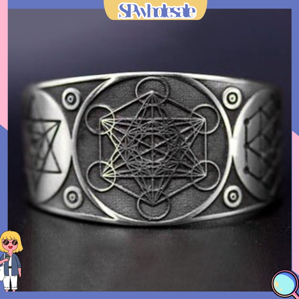 <SPwholesale> Nhẫn Hở Bằng Hợp Kim Họa Tiết Hexagram Cổ Điển Có Thể Điều Chỉnh Phong Cách Punk