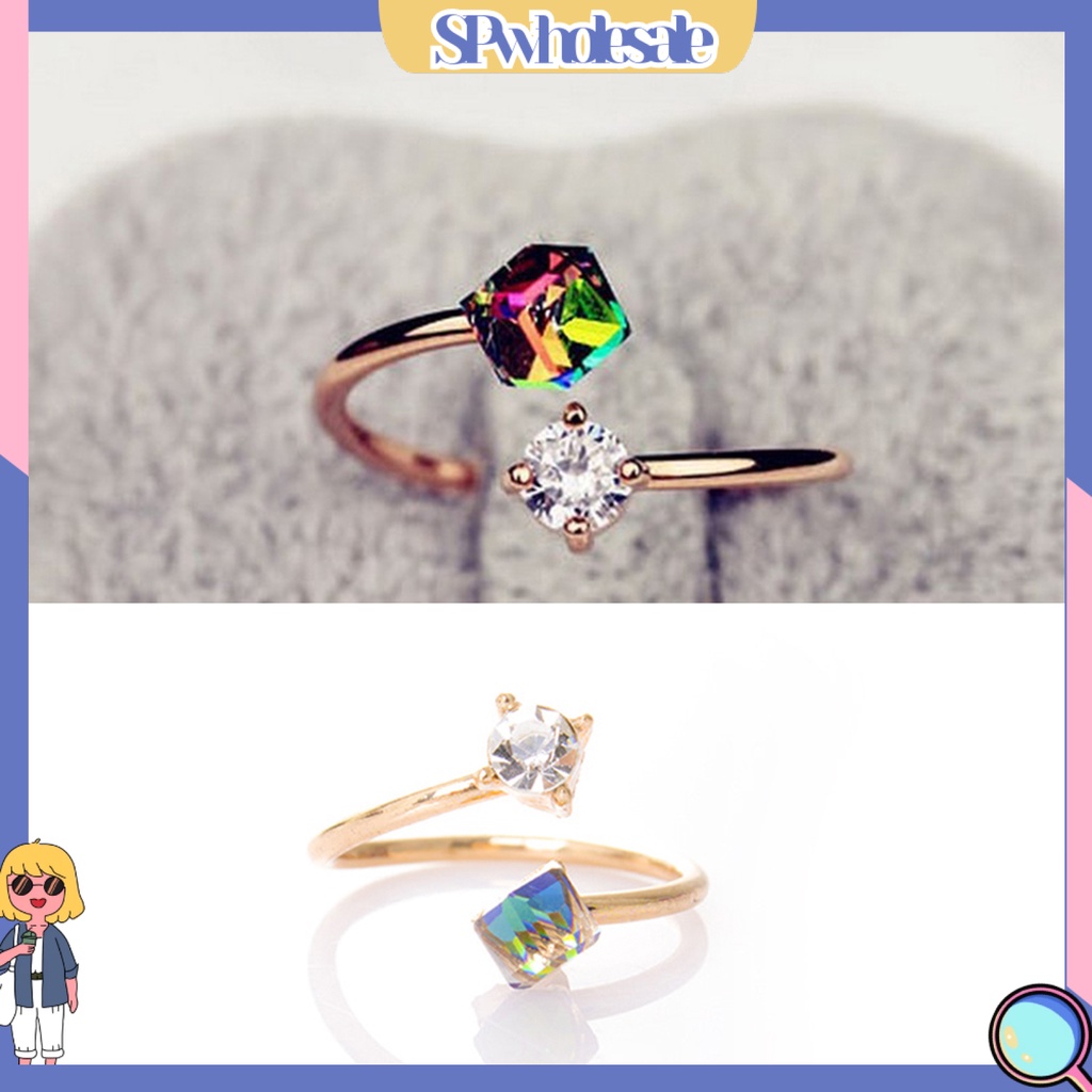 <SPwholesale> Nhẫn Hợp Kim Đính Đá Nhiều Màu Sắc Chống Phai Có Thể Điều Chỉnh
