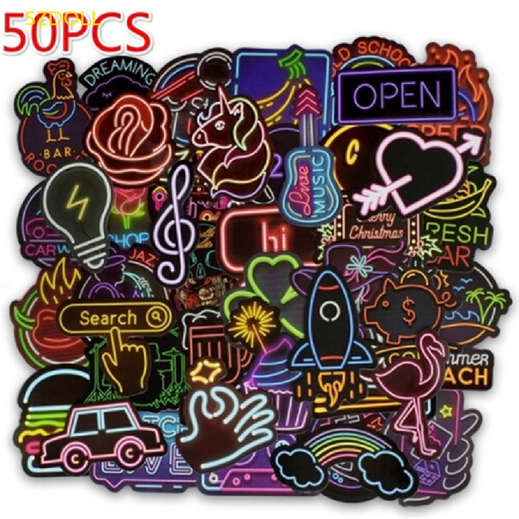 Bộ 50 Đèn neon Hình Dễ Thương Dùng Trang Trí Vali / laptop / guitar Áo Thun In Chữ DOM DOM DOM Cá Tính Hợp Thời Trang