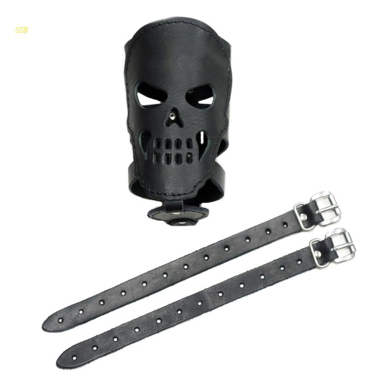 Giá Đỡ Cốc Nước Gắn Tay Lái Xe Máy Bằng Da PU Hình Đầu Lâu