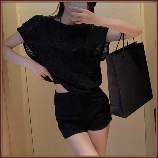 Áo Dệt Kim Tay Ngắn Dáng Rộng Thời Trang Quyến Rũ Cho Nữ