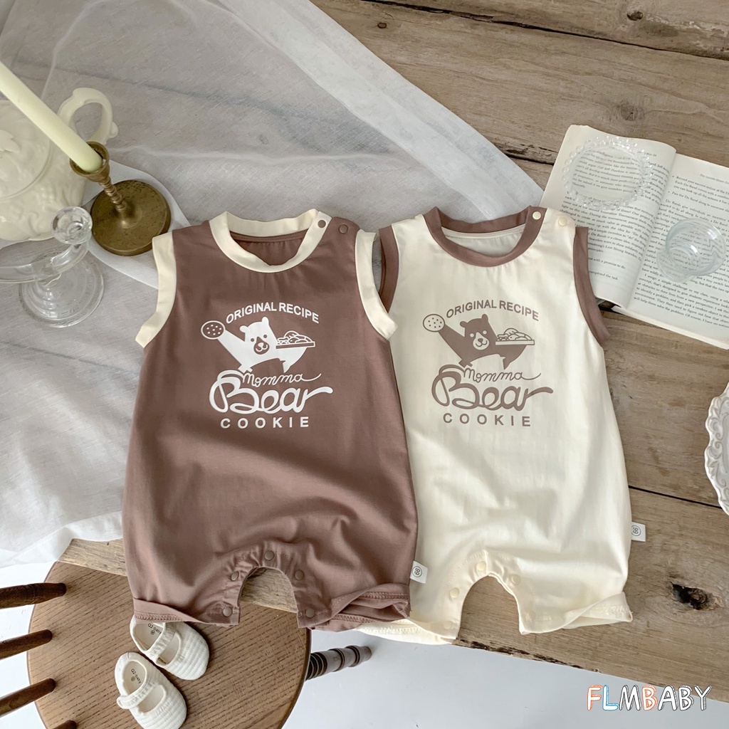 Bộ Áo Liền Quần Sát Nách In Hoạt Hình Gấu Dễ Thương Thời Trang Mùa Hè Cho Bé Từ 0-2