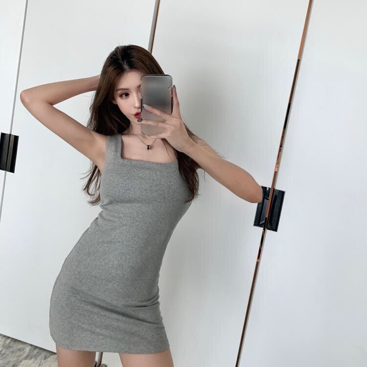 Đầm Hai Dây Dáng Ôm Màu Trơn Phong Cách Hàn Quốc Thời Trang Mùa Hè Quyến Rũ Cho Nữ