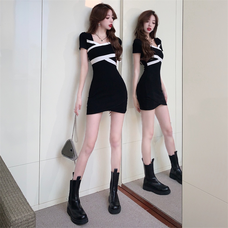 Đầm Đen Tay Ngắn Dáng Ôm Thời Trang Mùa Hè Cho Nữ Đen chặt chẽ váy đám cưới bên đi đến quán bar cho sự kiện hka091