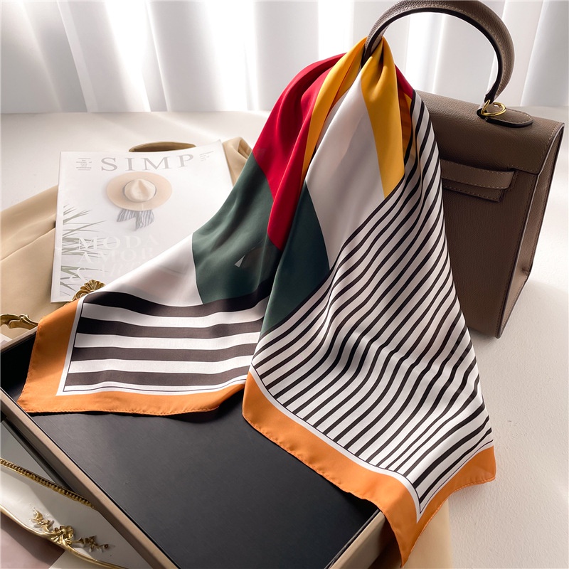 Khăn Choàng Lụa Kẻ Sọc Hình Vuông Đơn Giản Thời Trang Cho Nữ