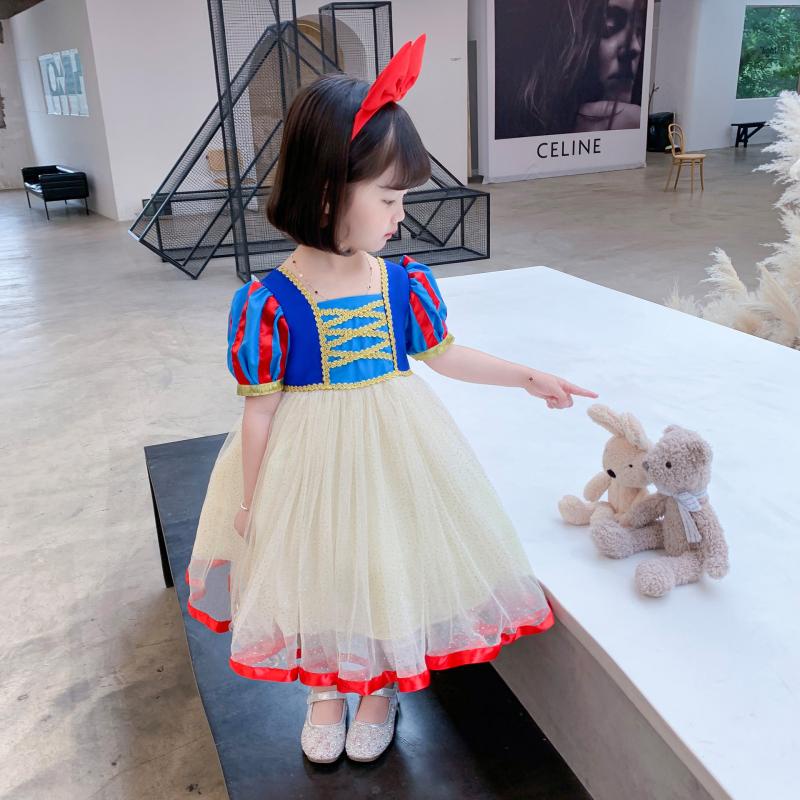 Đầm Công Chúa Bạch Tuyết Tay Ngắn Phối Lưới Thời Trang Xinh Xắn Cho Bé Gái