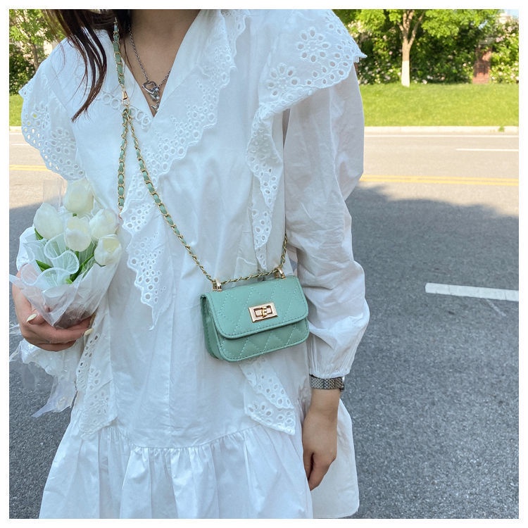 Túi Xách Mini Đính Đá Phối Dây Xích Thời Trang Cao Cấp Cho Nữ