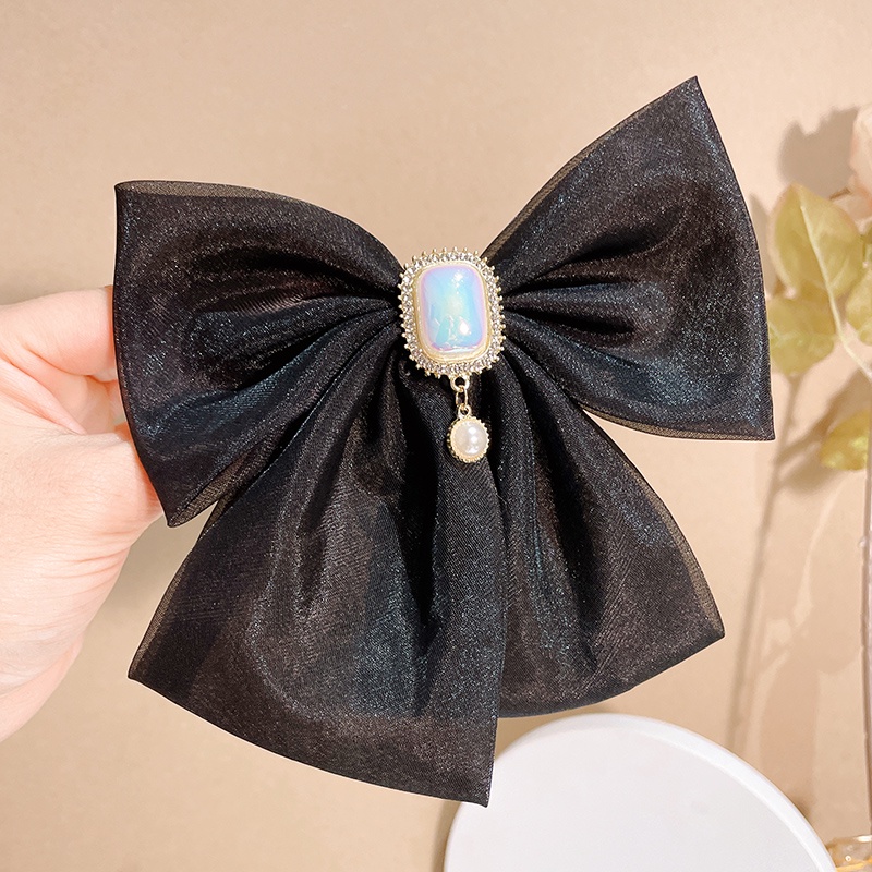 Kẹp Tóc Hình Nơ Đính Ngọc Trai Giả Màu Trắng Đen Thời Trang Hàn Quốc Cho Nữ