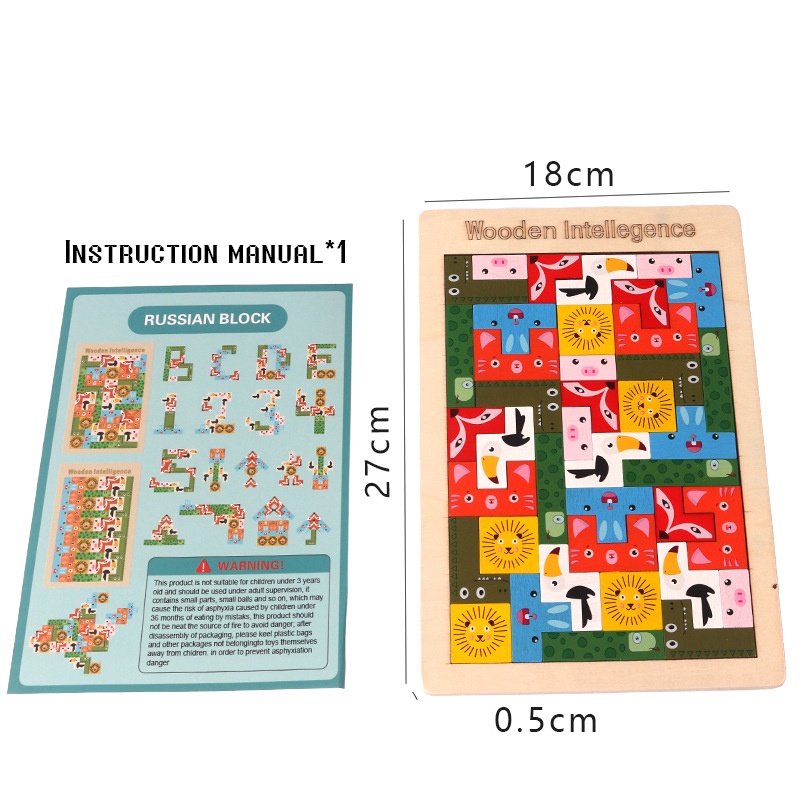 Đồ Chơi Xếp Hình Tetris 3D Khung Gỗ Nhiều Màu Sắc Dễ Thương Cho Bé