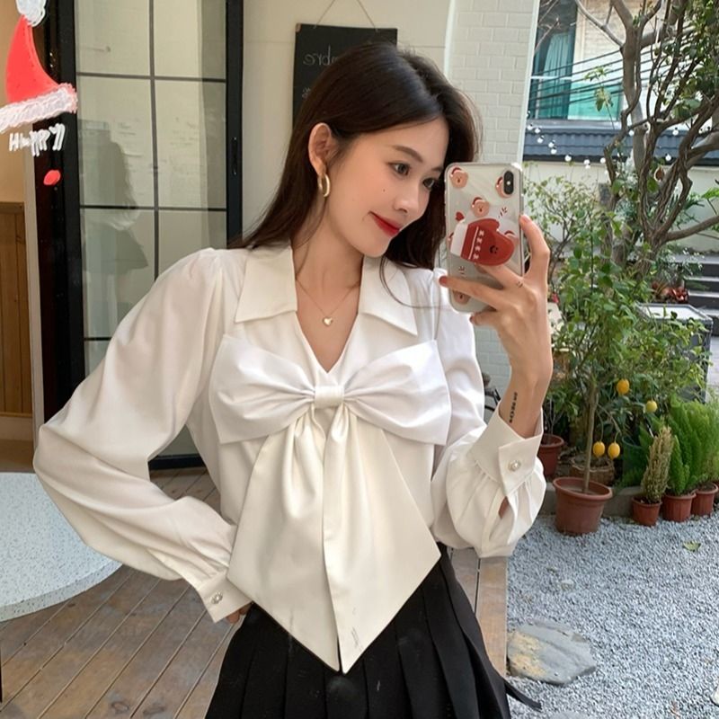 Áo Sơ Mi Dài Tay Phối Nơ Thời Trang Pháp Dành Cho Nữ