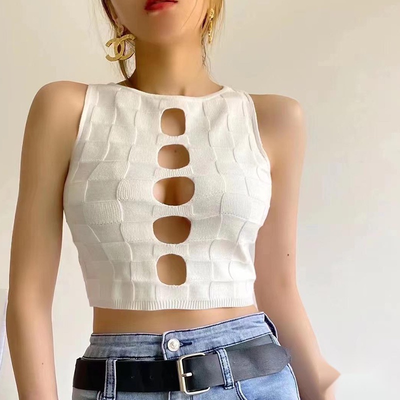 IELGY   Áo Croptop Dệt Kim Hai Dây Dáng Ngắn Thời Trang Quyến Rũ Cho Nữ